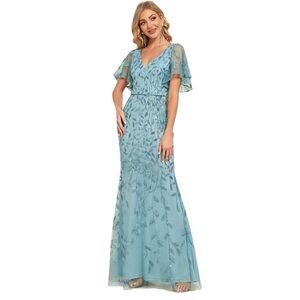 Ever Pretty V Neck Leaf-Sequined Bodycon Formal Evening Mint Green Dress Sz 22